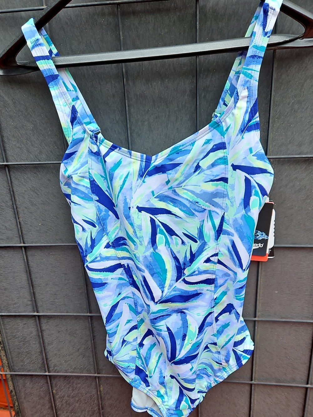 NEW With TAGS Speedo Blue Leaf-Print One-Piece Moderate Cut Endurance Swimsuit